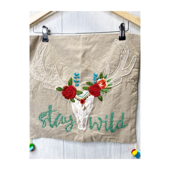 Boho Pom Pom Embroidered Pillow Case - Picture 2 of 3